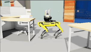 NVIDIA Isaac Sim RGB rendering of a robot in a room.